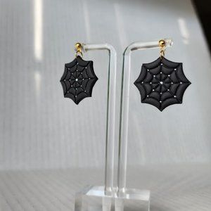 Spiderweb Black white Polymer clay earrings handmade Lightweight 1.5"